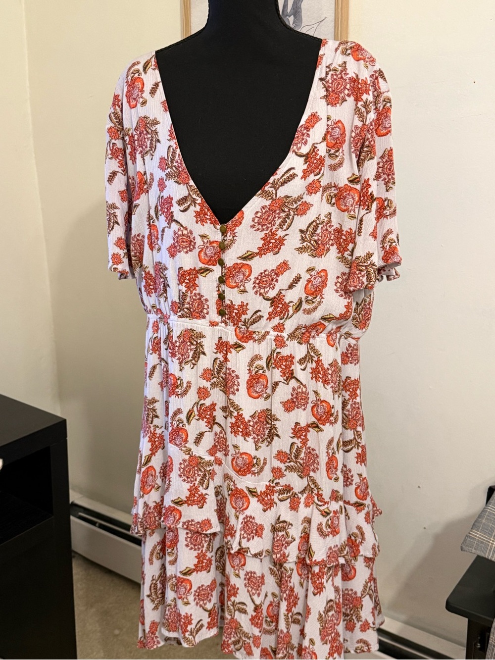 A Beautiful Soul XL Floral Tiered Flutter Sleeve Boho Dress